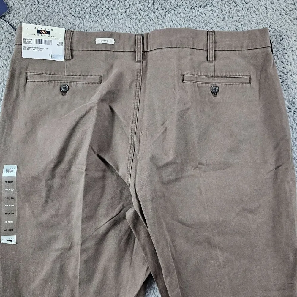 Joseph Abboud Pants 40x29 Khaki Brown Chino Comfort Stretch Preppy Casual NWT